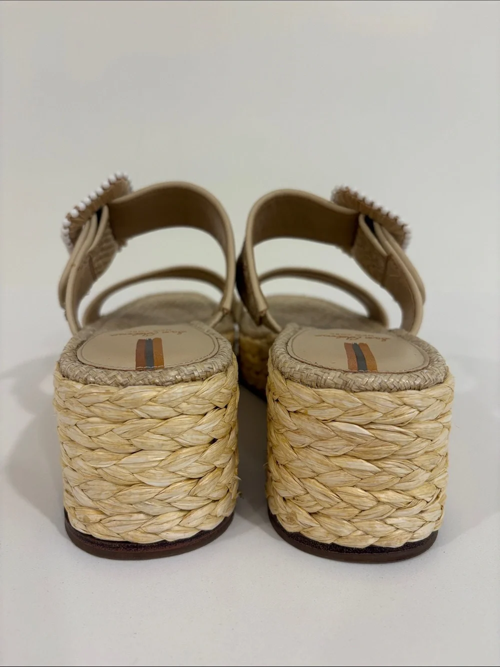 Sam Edelman Natural Raffia Platform Slides with Pearl-Trim Buckle - Picture 4 of 5